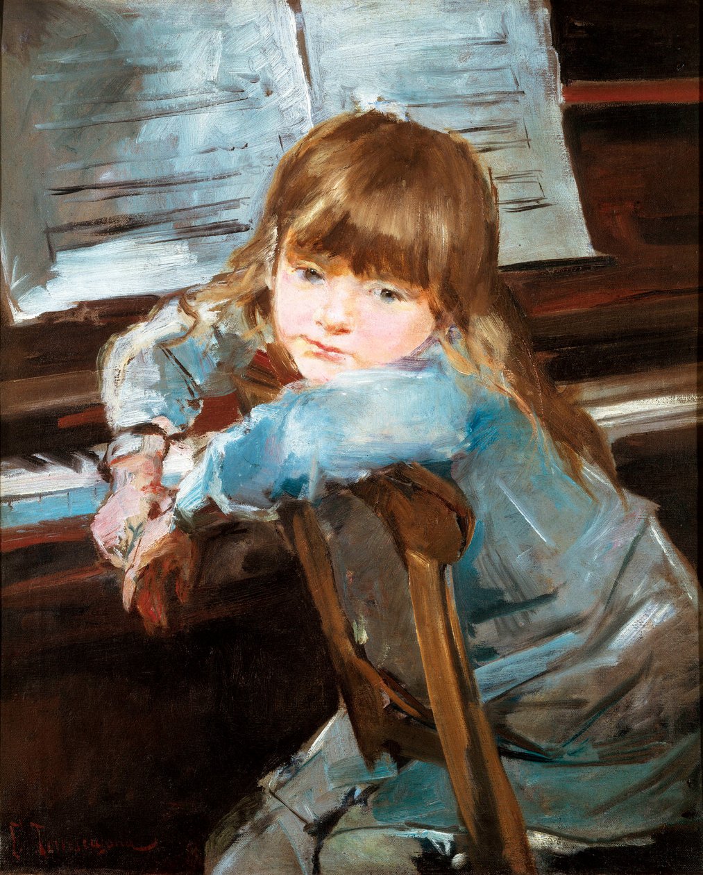 Nina ante el piano (Nina framför pianot). Målning av Francesc Torrescassana (1845-1918) av Francisco Torrescassana