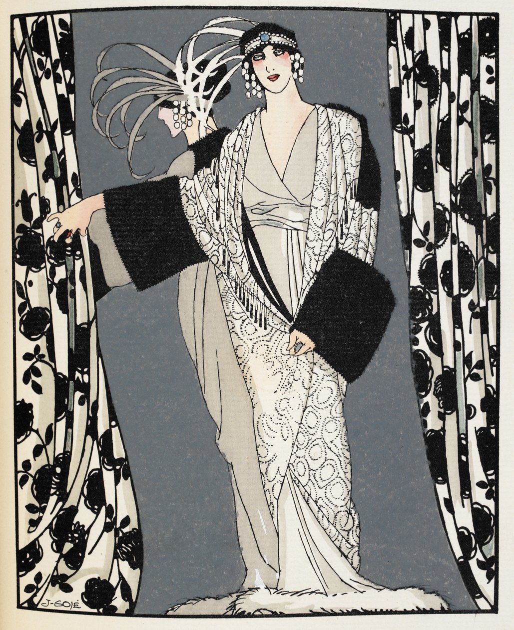 Blanc et noir. En kvinna bär en kostym designad 1855 av John Redfern, illustration från 