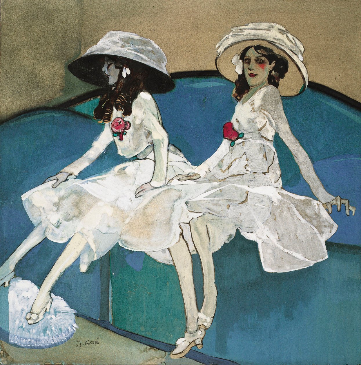 Deux soeurs - Två systrar - Målning av Xavier Gose (1876-1915), ca. 1910 - Olja på duk - National Art Museum of Catalonia, Barcelona av Francisco Xavier Gose