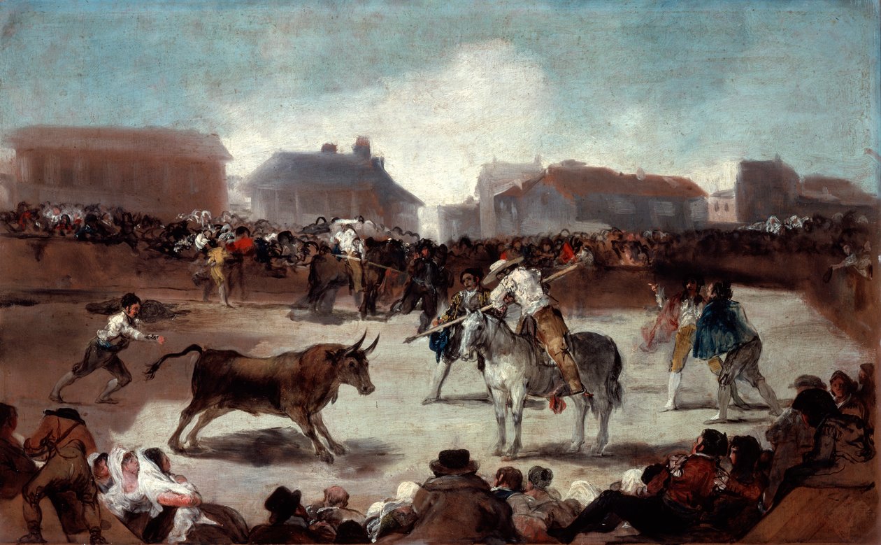 En tjurfäktning i byn, c1812-1814 av Francisco de Goya