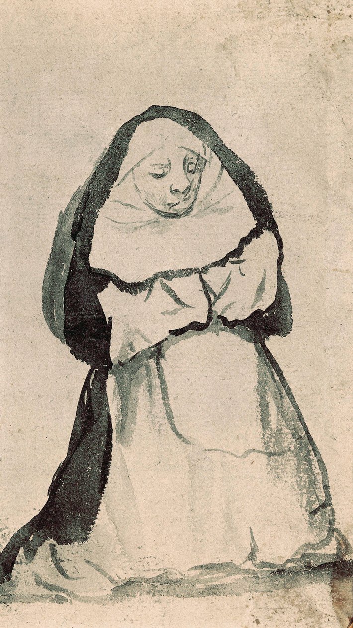 En knästående nunna i bön, tidigt 1800-tal (teckning) av Francisco de Goya