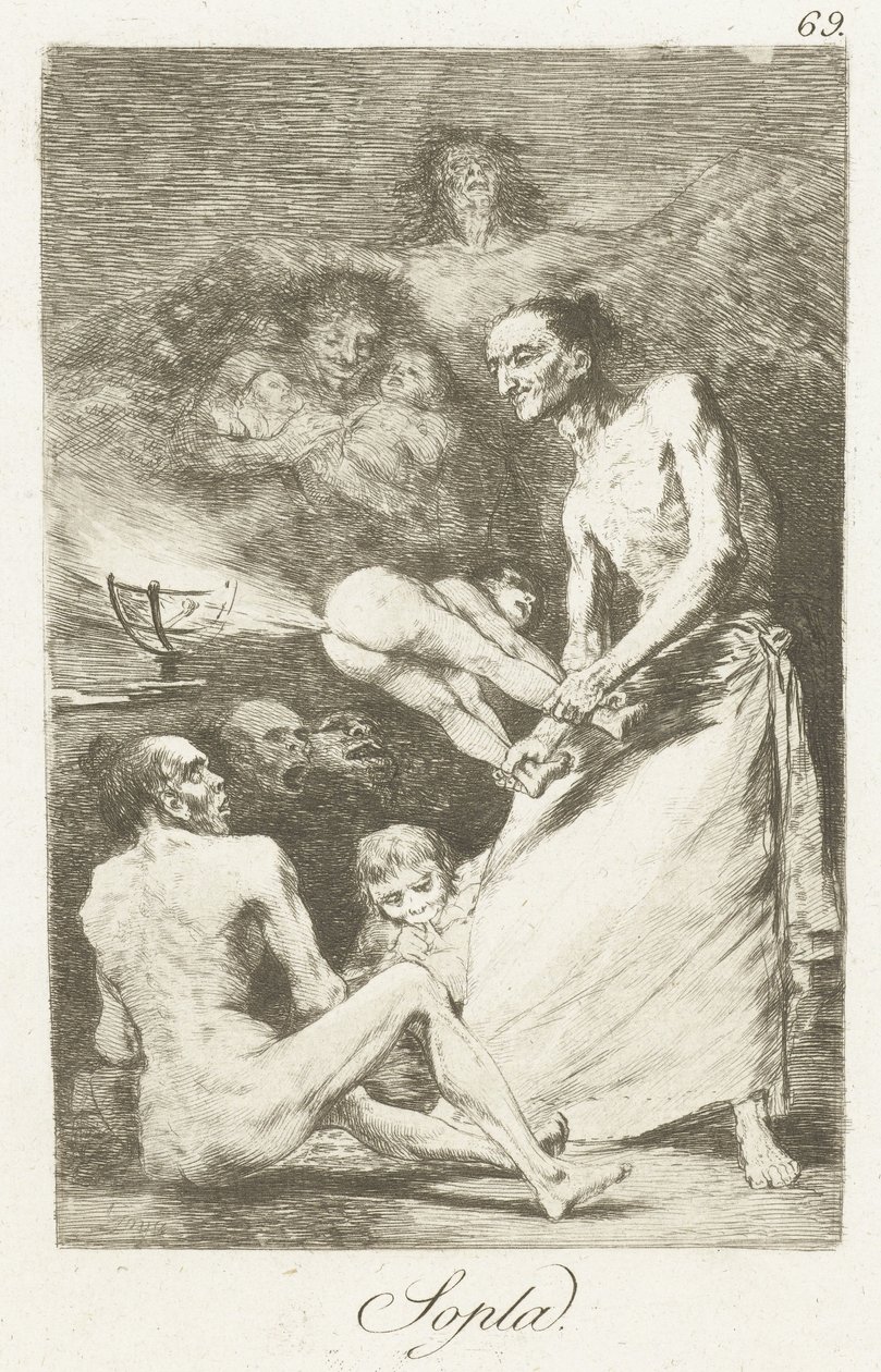Blaas Sopla (titel på objekt) Los Caprichos (serietitel) av Francisco de Goya