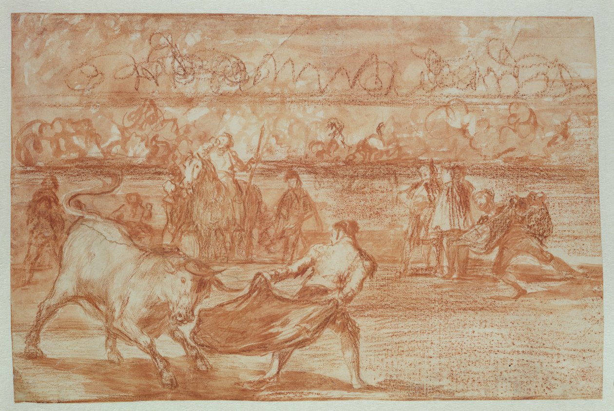 Tjurfäktning, 1815-16 (röd krita på papper) av Francisco de Goya