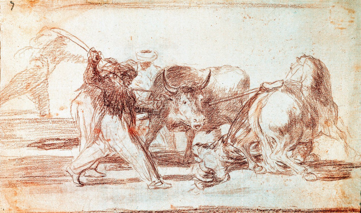 Tjurfäktning: morerna som bodde i Spanien, utan hänsyn till koranens vidskepelse, anammade denna jaktkonst genom att kasta spjut i det fria av Francisco de Goya