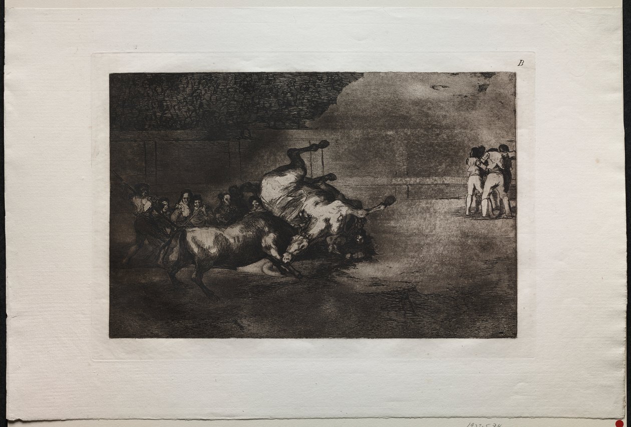 Tjurfäktningar: A Horse Thrown by the Bull av Francisco de Goya