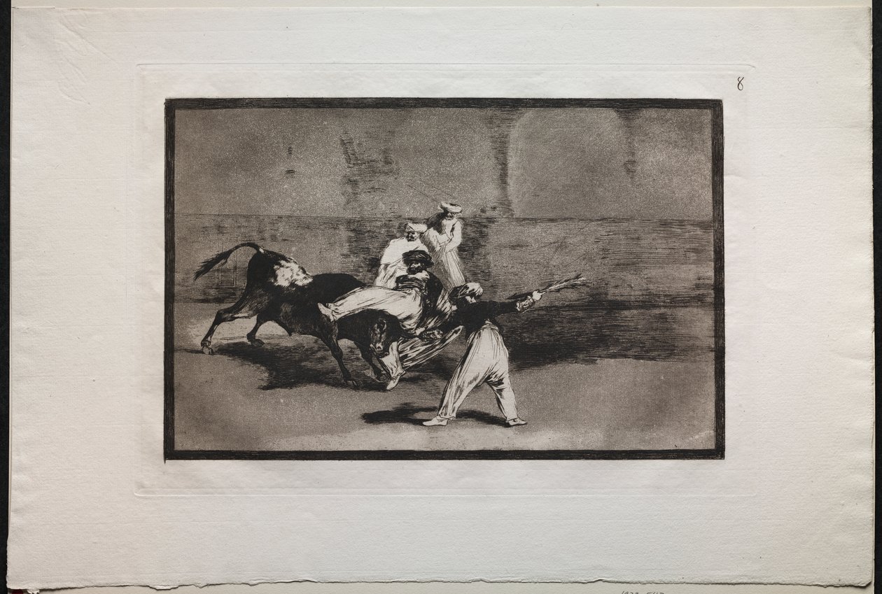 Tjurfäktningar: A Moor Cathed by a Bull in the Ring av Francisco de Goya