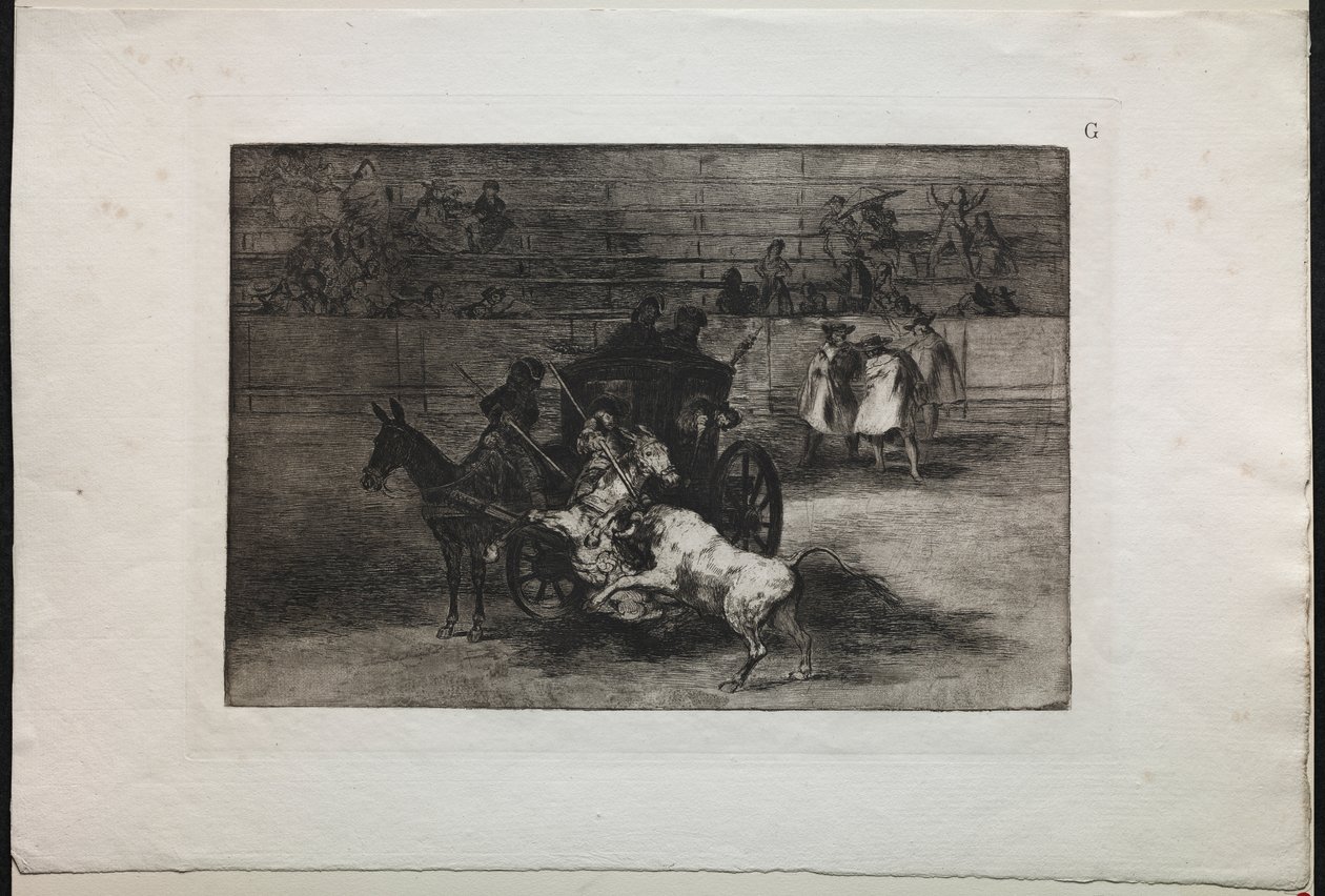 Tjurfäktningar: Slåss i en vagn spänd till två mulor av Francisco de Goya