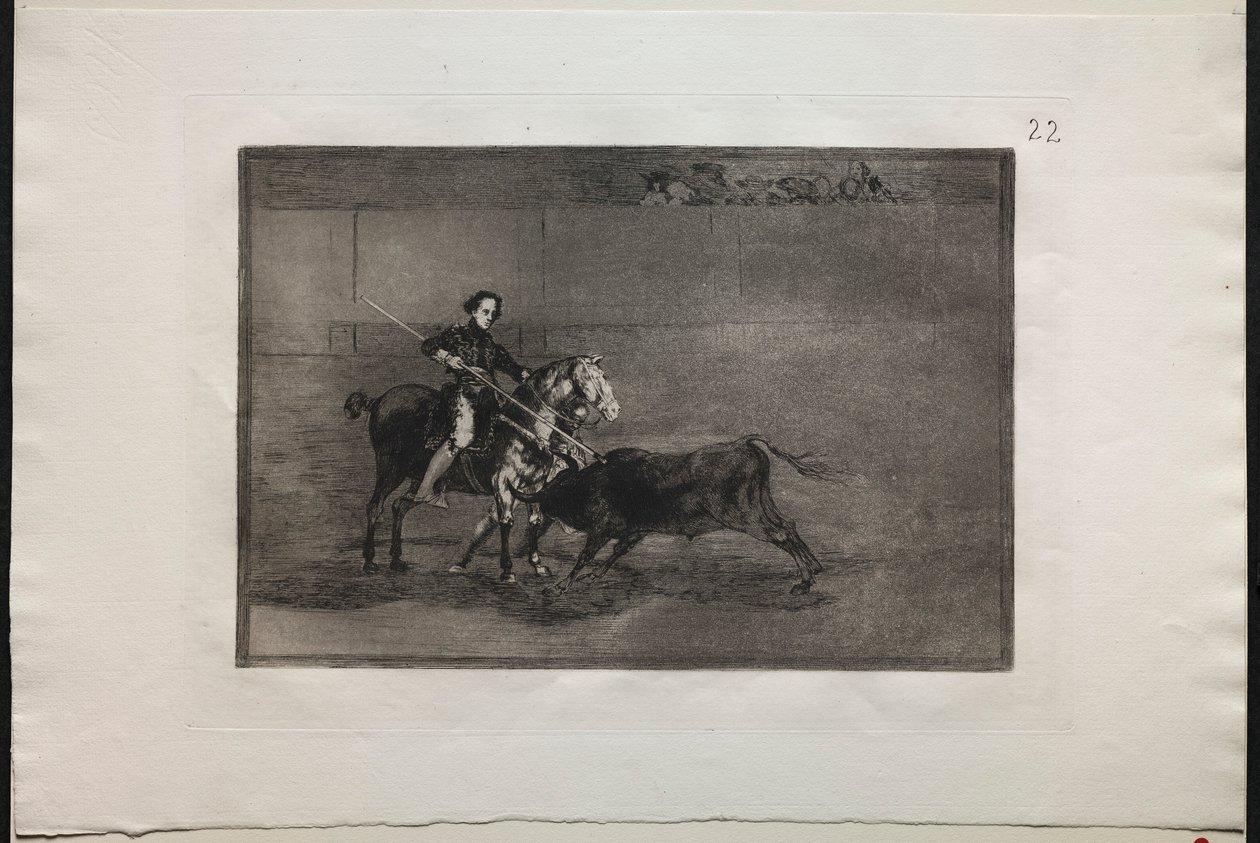Tjurfäktningar: Manly Courage of the Celebrated Pajuelera in the Ring at Saragosa, 1876. av Francisco de Goya