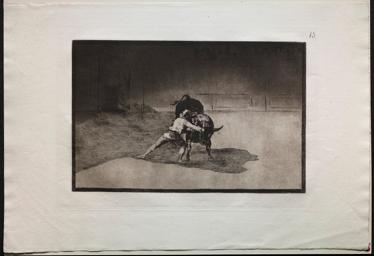 Tjurfäktningar: The Famous Martincho Places the Banderillas Playing the Bull with the Movement..., 1876. av Francisco de Goya