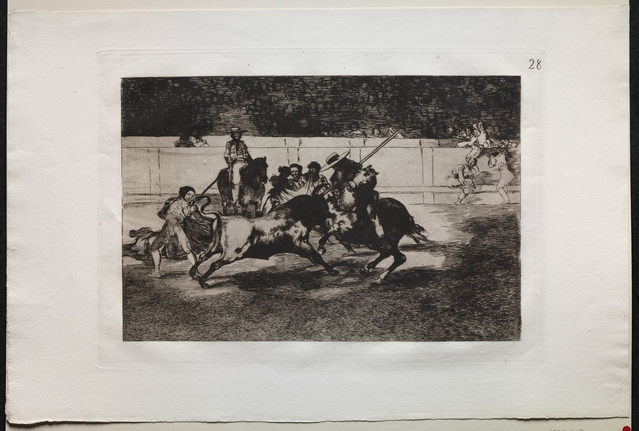 Bullfights: The Forceful Rendon Stabs a Bull with the Pique, From which Pass han dog i ringen i Madrid av Francisco de Goya
