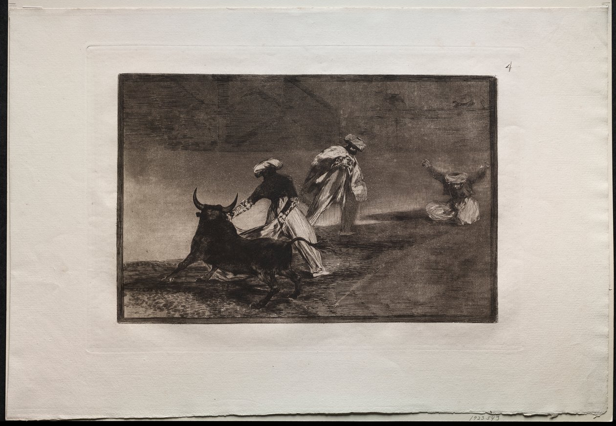 Tjurfäktningar: De spelar en annan med udden i en inhägnad av Francisco de Goya