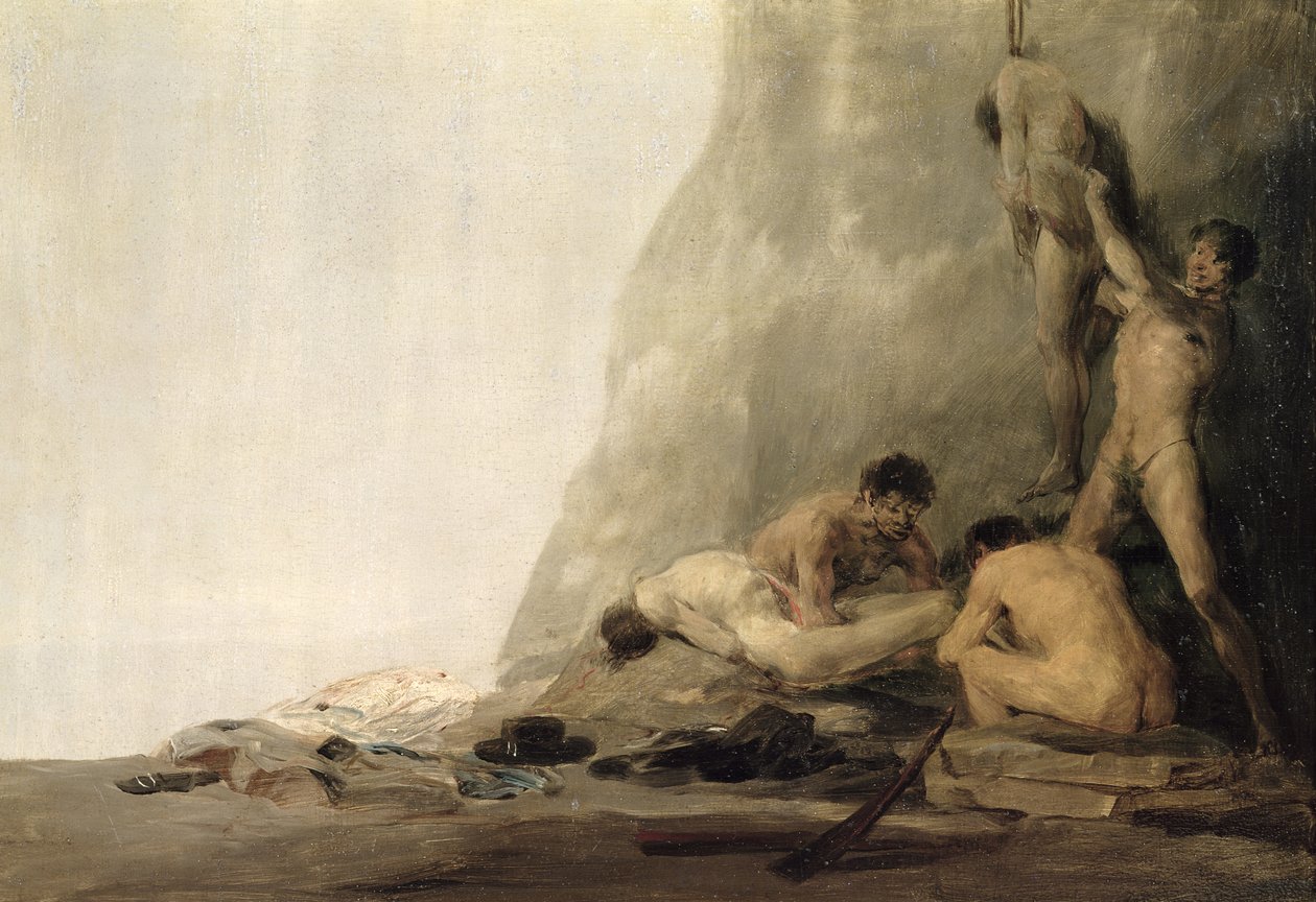 Kannibaler som förbereder sina offer, eller Jean de Brebeufs och Gabriel Lallemants kroppar som flåddes av irokeserna 1649, ca 1800-08 (par 83792) av Francisco de Goya