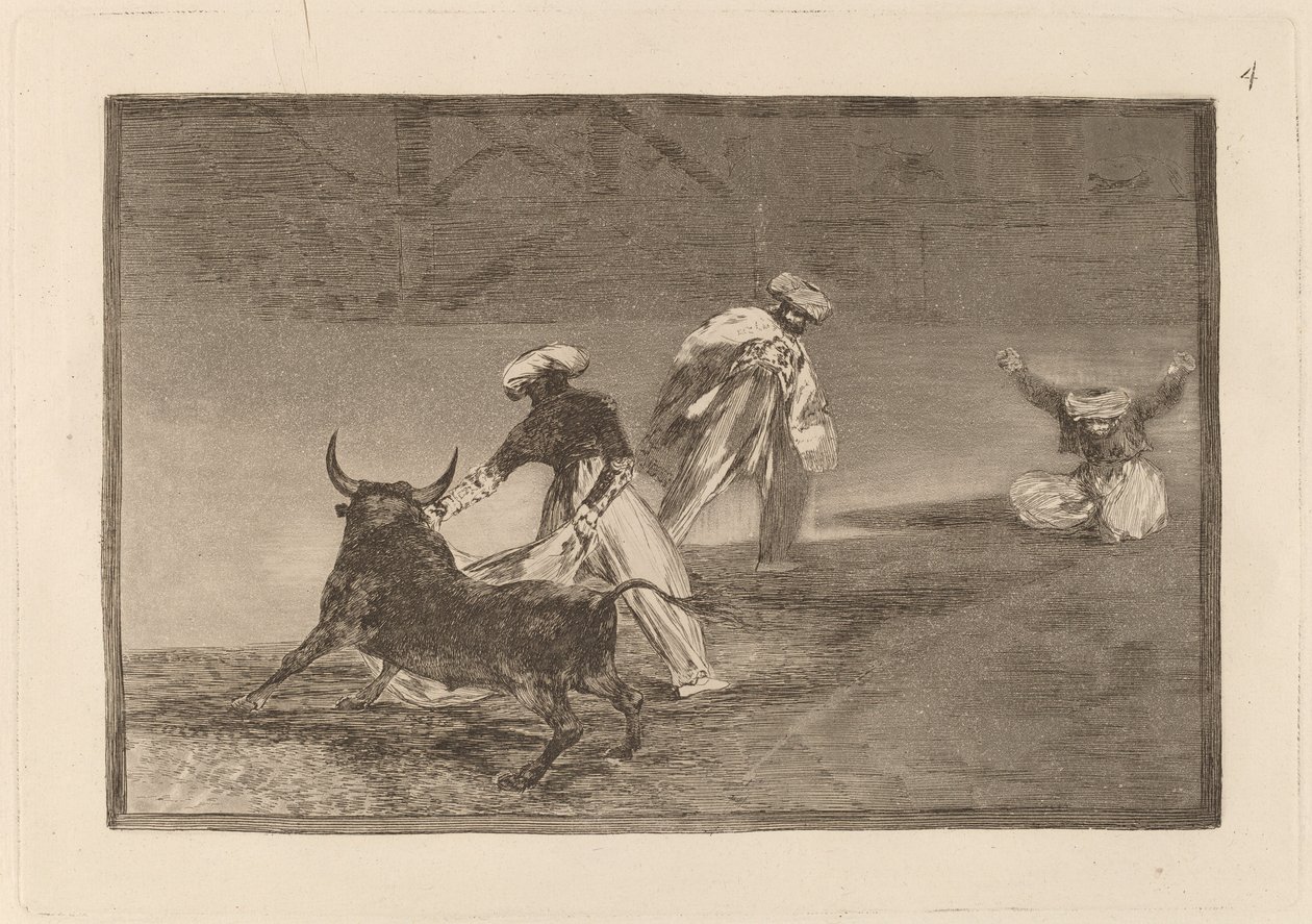 Capean otro encerrado (De spelar en annan med udden i en inhägnad) av Francisco de Goya