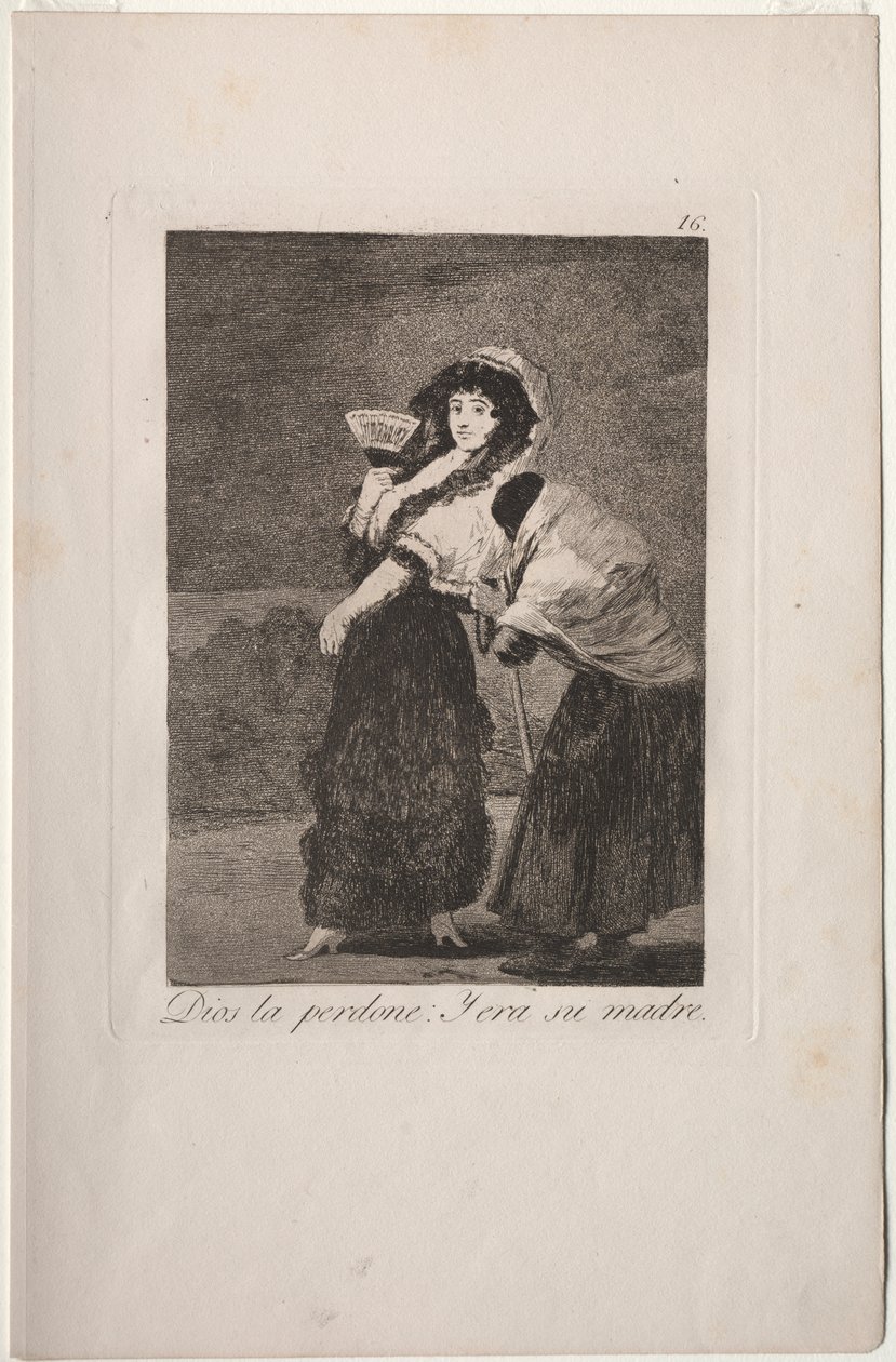 Caprichos: För himlens skull: och det var hennes mor. av Francisco de Goya