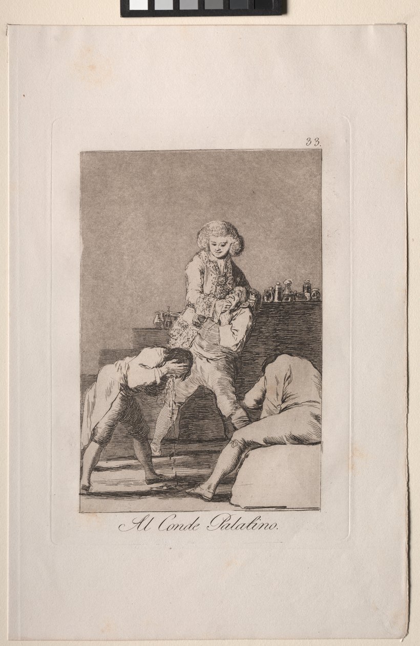 Caprichos: Till greve Palatinen eller greve av gommen av Francisco de Goya
