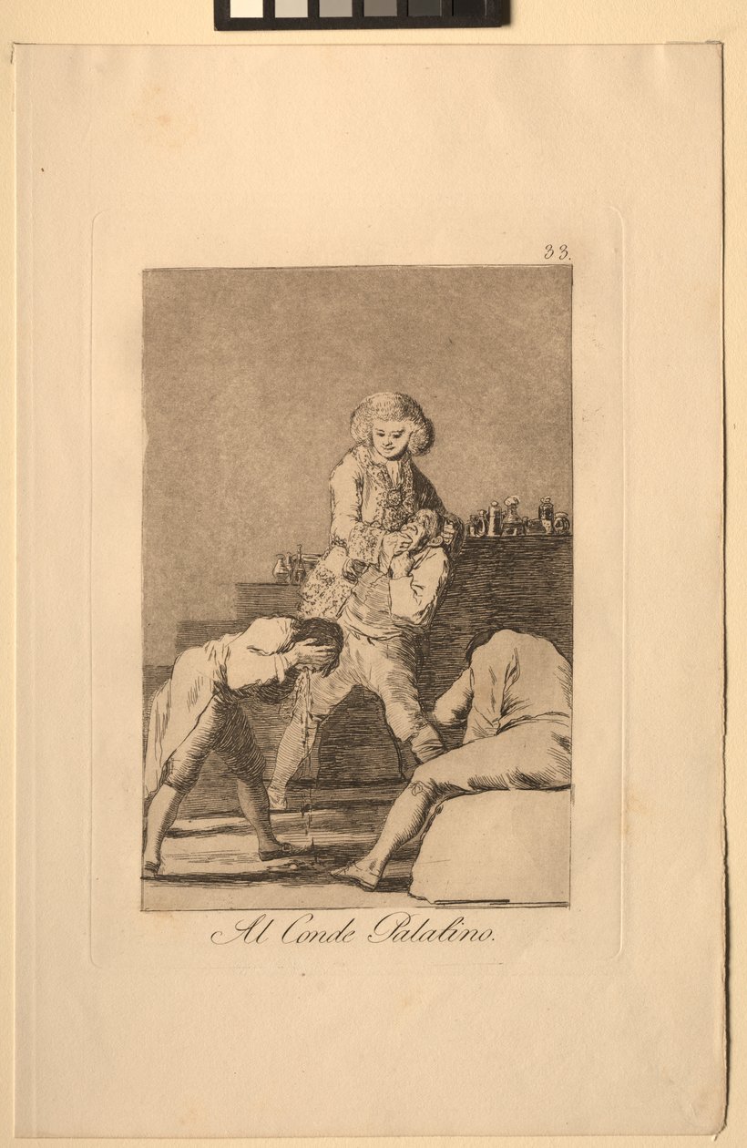 Caprichos: Till greve Palatiner eller greve av gommen. av Francisco de Goya