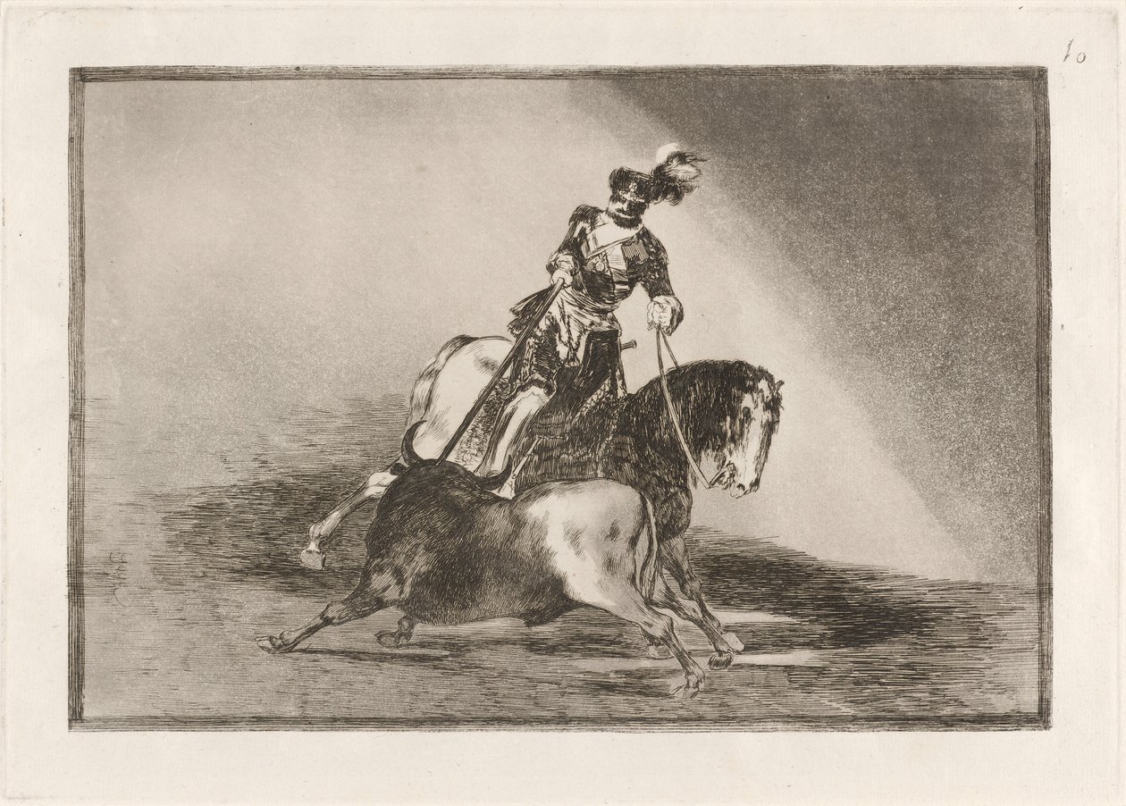 Carlos V. spjutar en tjur på Valladolids plaza (Charles V. spjuter en tjur i ringen vid Valladolid) av Francisco de Goya