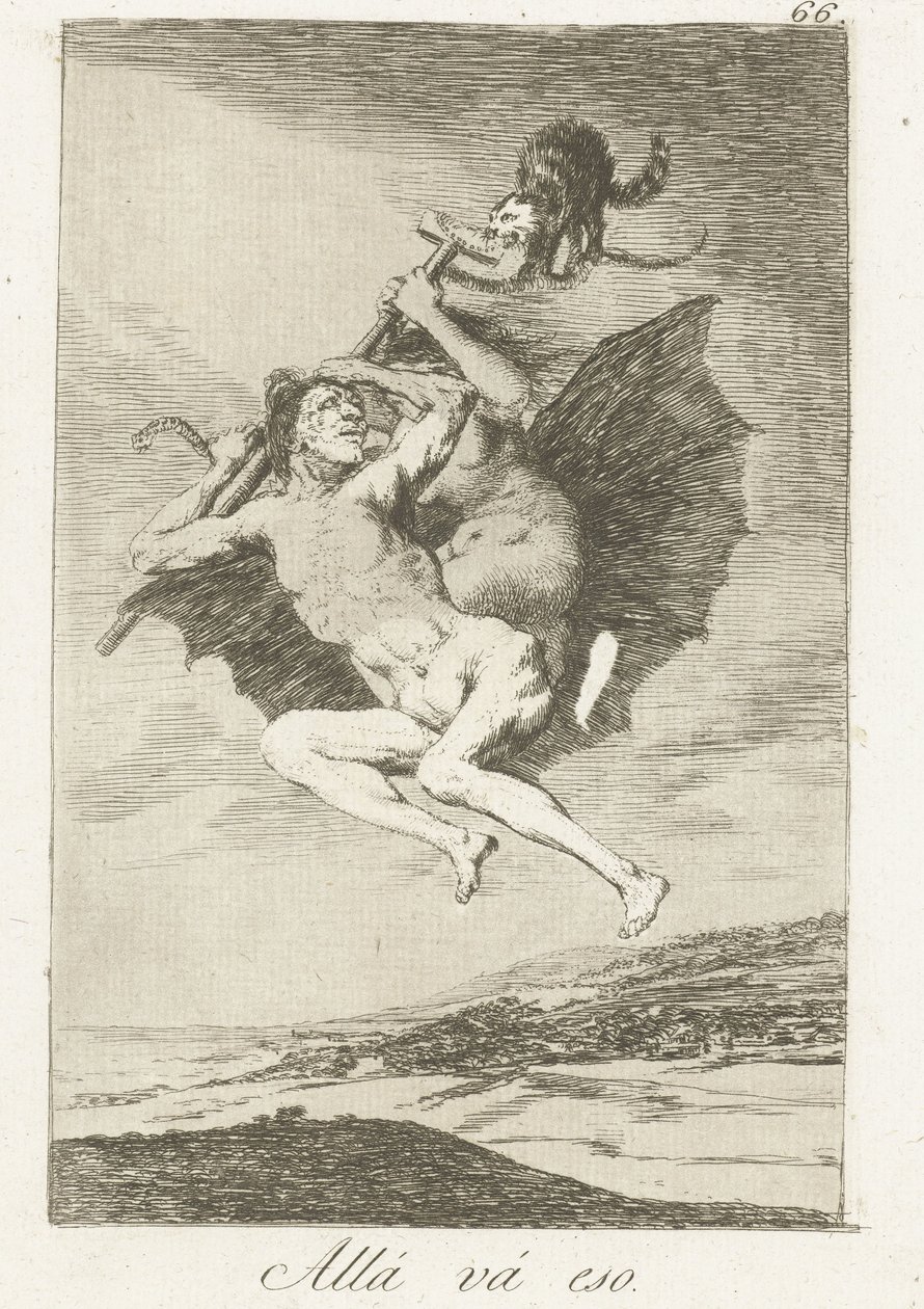 där går de Allá vá eso (titel på objekt) Los Caprichos (serietitel) av Francisco de Goya