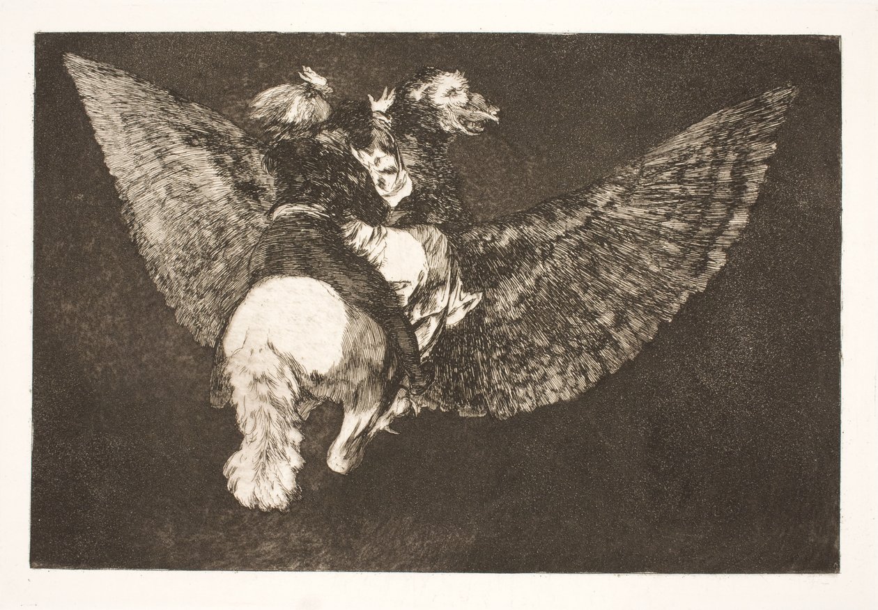 The Flying Folly (Ge upp vännen som gömmer dig under sina vingar och biter dig med sin näbb) av Francisco de Goya