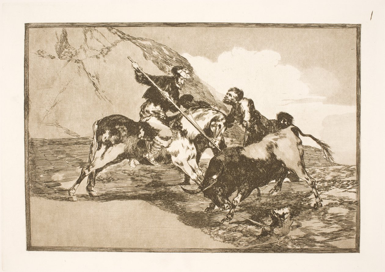 Så som de gamla spanjorerna jagade tjurar till häst på slätten. av Francisco de Goya