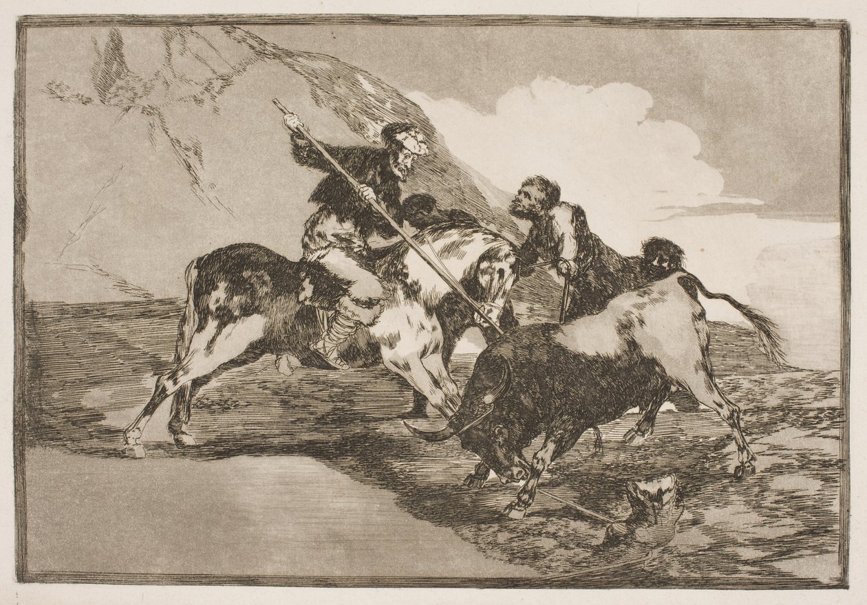 Så som de gamla spanjorerna jagade tjurar till häst på slätterna. av Francisco de Goya