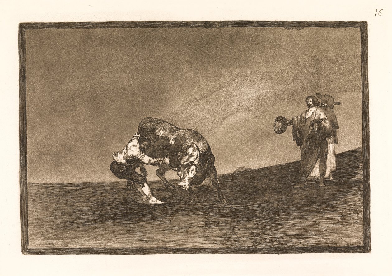 Samme man drar över en tjur på arenan i Madrid av Francisco de Goya