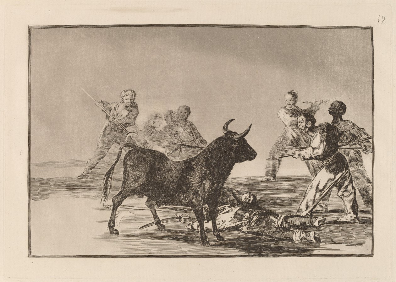 The Rabble Hamstring tjuren med lansar, skäror, banderillas och andra armar av Francisco de Goya