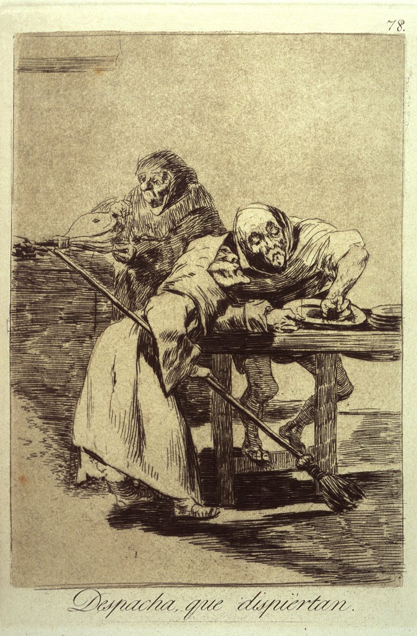 Despacha Que Dispiertan Var snabb, de vaknar, tallrik 78 från Los Caprichos, 1799 av Francisco de Goya