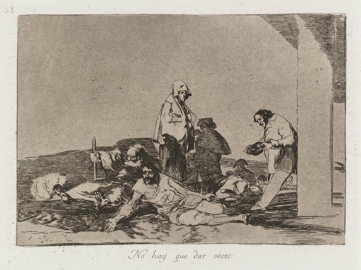 Krigets katastrofer: Pl. 58, Det är ingen idé att skrika, 1810-1813. av Francisco de Goya