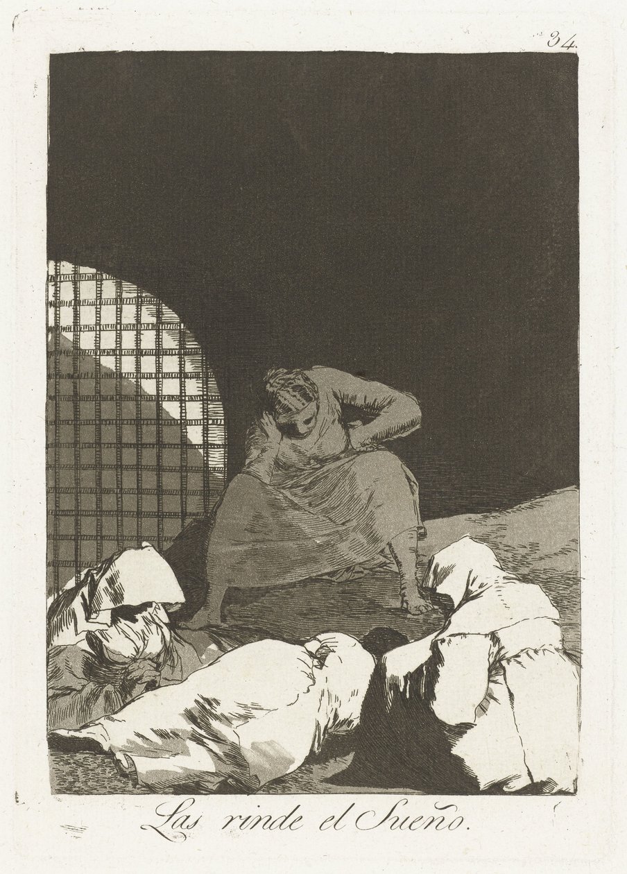 Dörr slaap overvalley Drömmen återger dem (titel på objekt) Los Caprichos (serietitel) av Francisco de Goya