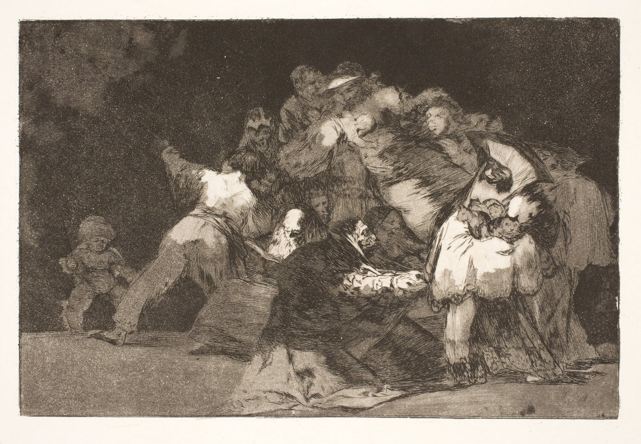 Dårskap i allmänhet (Kattens klor och den hängivnas kläder / precis som lasten ofta är klädd i dygdens vanor) av Francisco de Goya