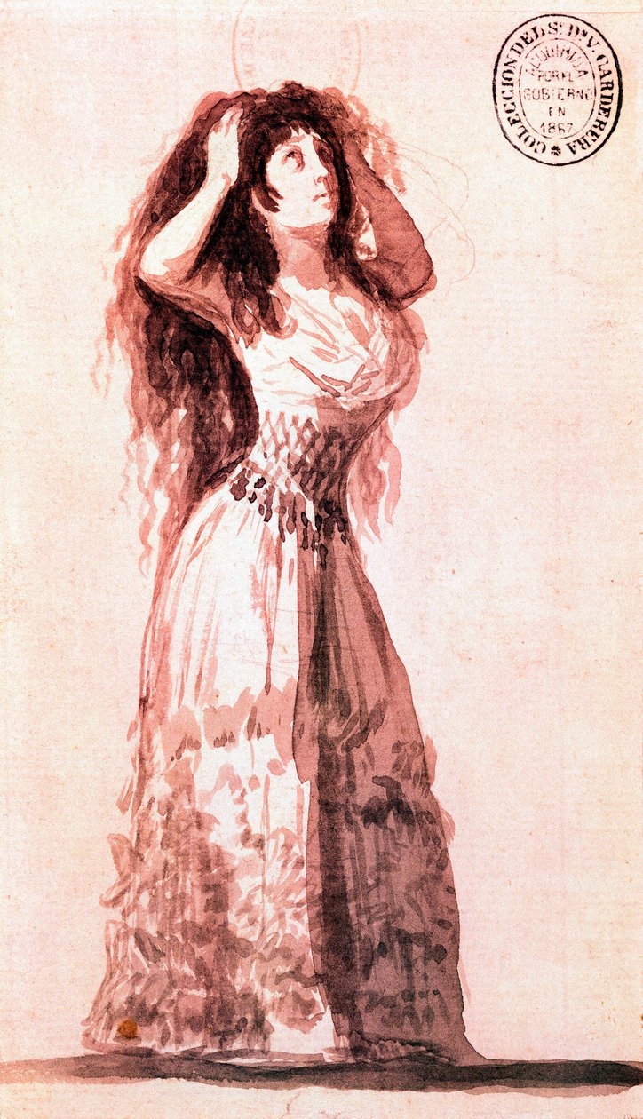 Hertiginnan Alba gör ordning på håret. Teckning av Francisco de Goya y Lucientes (1746-1828). 1796. av Francisco de Goya