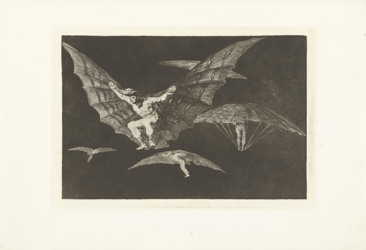 Ett sätt att flyga Mono de volar Los Disparates (The follies) (serietitel) Los Proverbios (Ordspråken) (serietitel) av Francisco de Goya