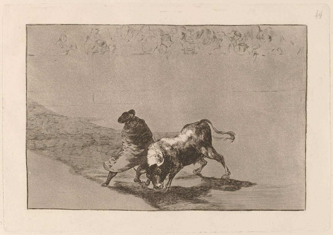 Den mycket skickliga studenten av False, insvept i sin udde, lurar tjuren med leken av sin kropp av Francisco de Goya