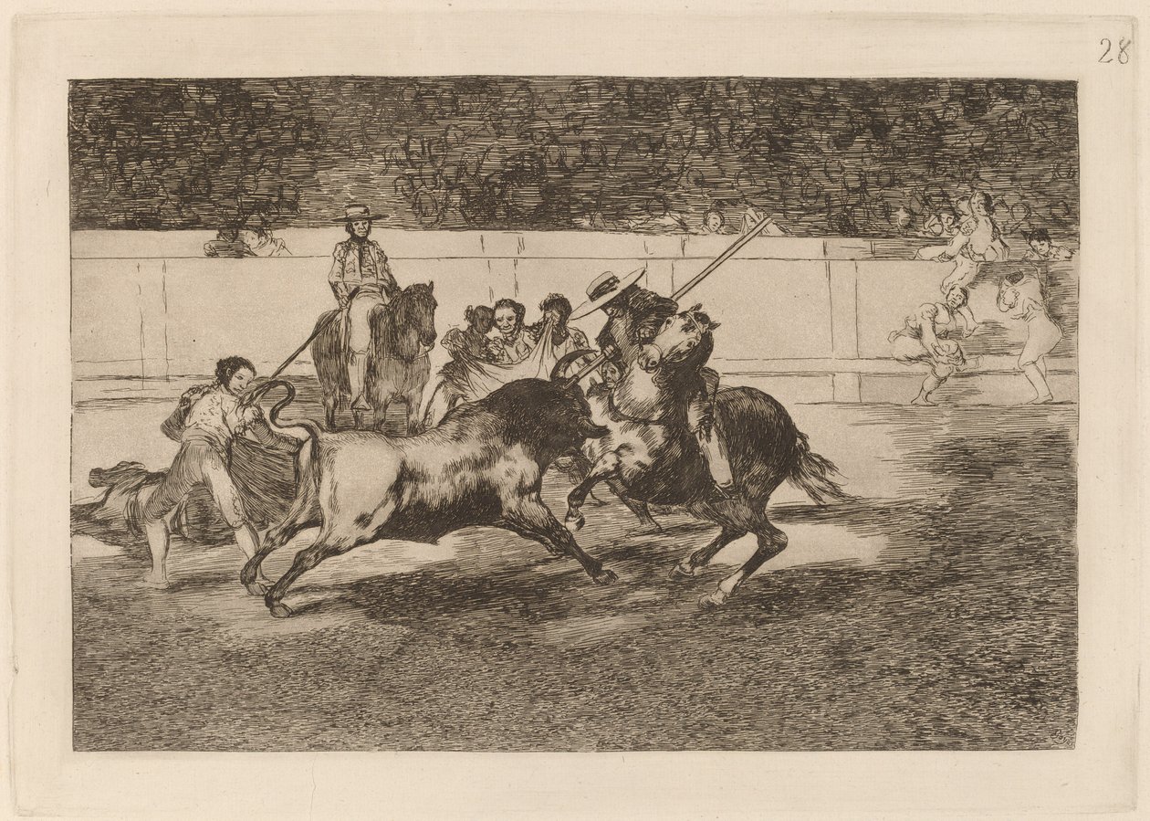 Den kraftfulle Rendon som biter en tjur, från vars öde han dog på torget i Madrid (The Forceful Rendon Stabs a Bull with the Pique, from which Pass He Died in the Ring at Madrid) av Francisco de Goya