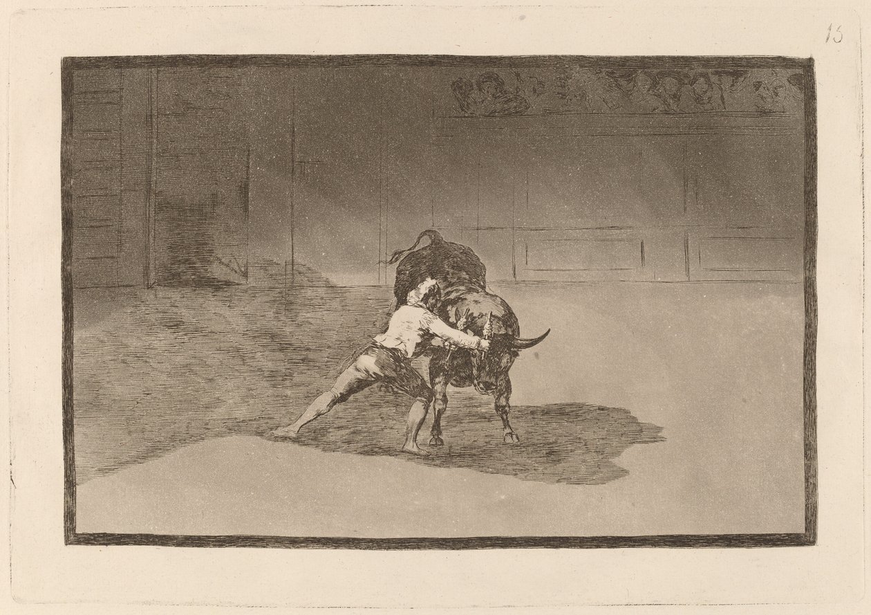 Den berömda Martincho sätter banderillas al quiebro (Den berömda Martincho Places the Banderillas Playing the Bull with the Movement of His Body) av Francisco de Goya