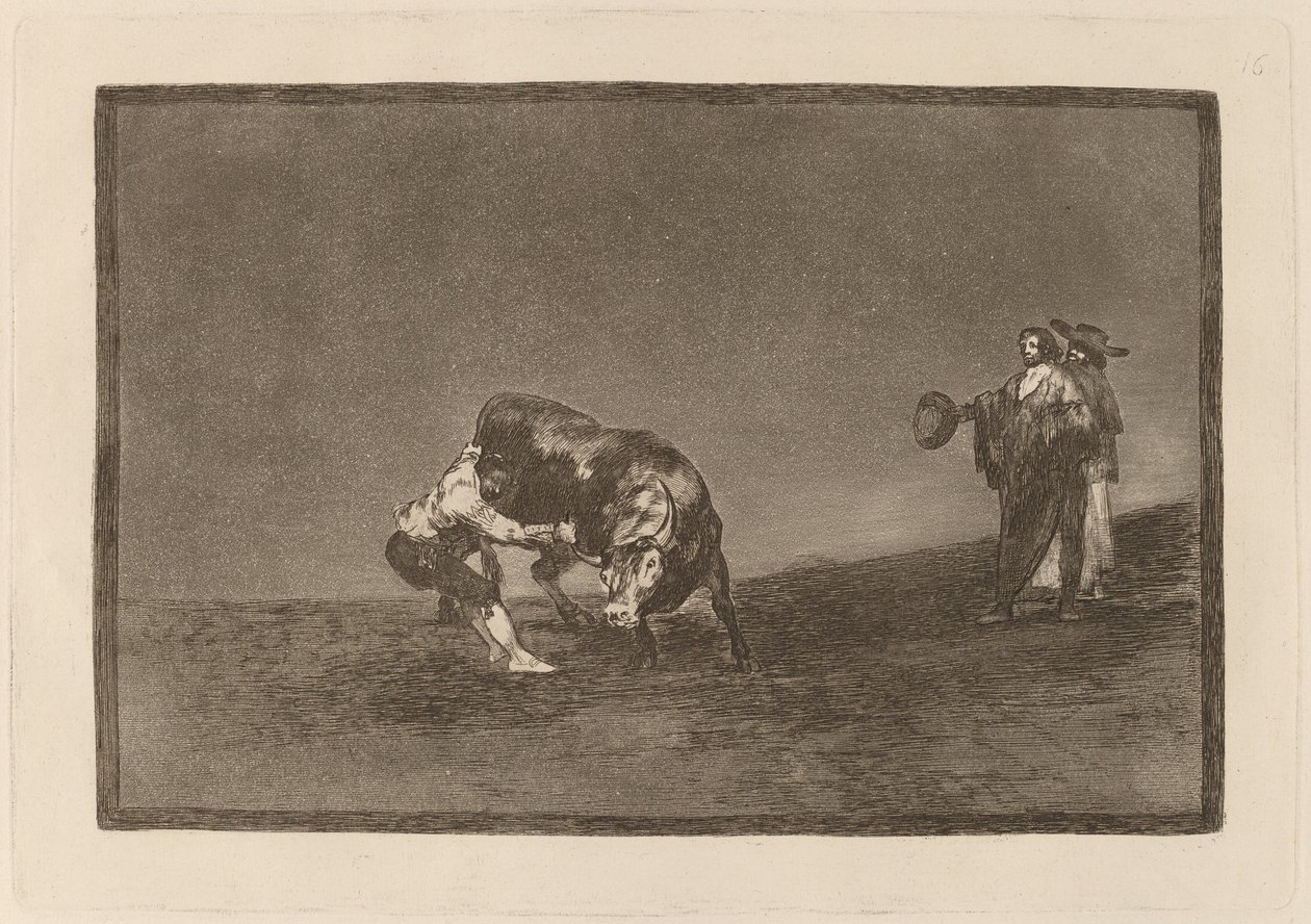 Han välter själv en tjur på Madridtorget (Samme man kastar en tjur i ringen vid Madrid) av Francisco de Goya