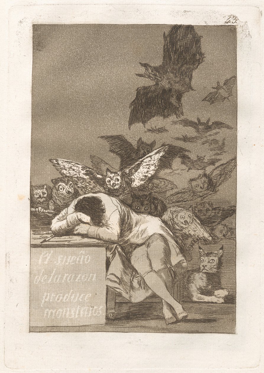 Förnuftets sömn producerar monster av Francisco de Goya