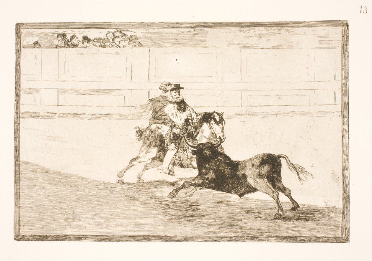 En spansk ryttare på arenan bryter små spjut utan hjälp av sekunder av Francisco de Goya