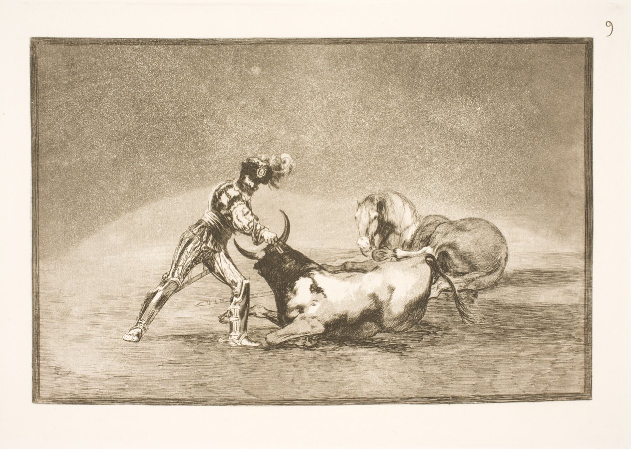 En spansk ryttare dödar tjuren efter att ha förlorat sin häst av Francisco de Goya