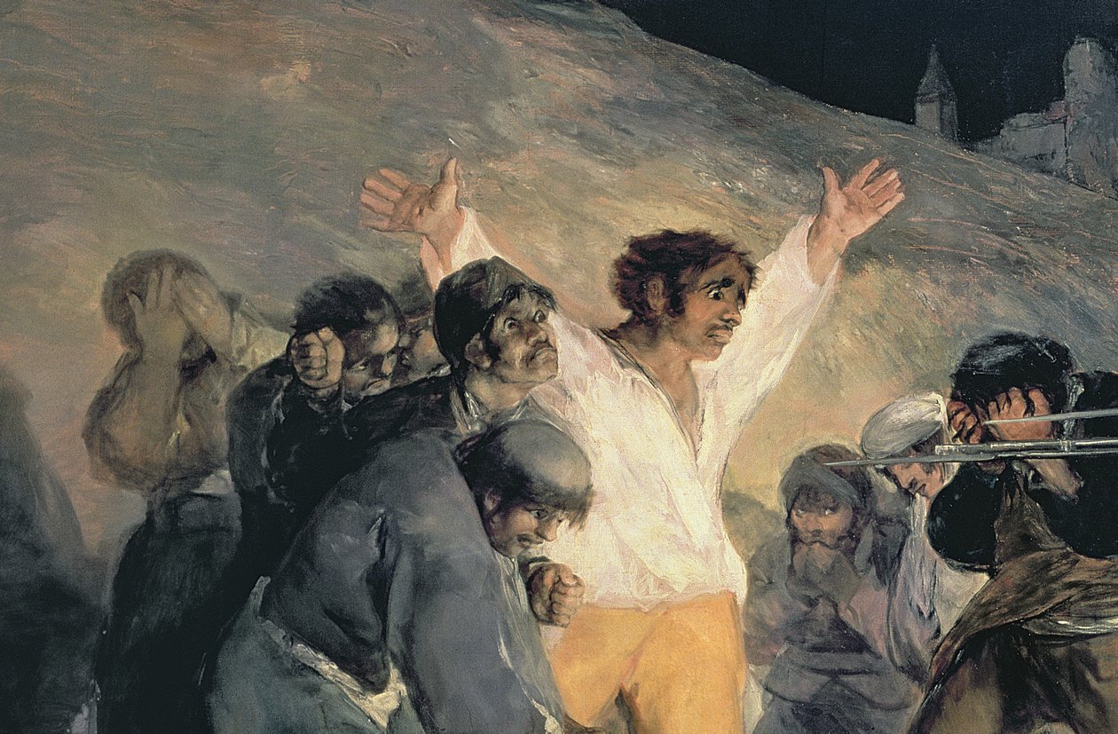 Avrättning av Madrids försvarare, 3 maj, 1808, 1814 olja på duk detalj av 507 av Francisco de Goya