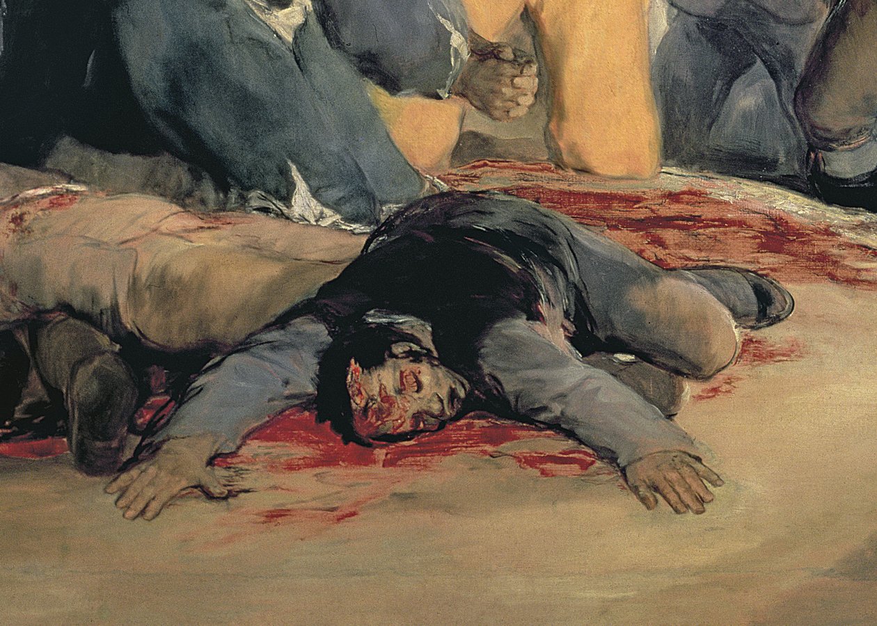 Avrättning av Madrids försvarare, 3 maj, 1808, 1814 olja på duk detalj av 507 av Francisco de Goya