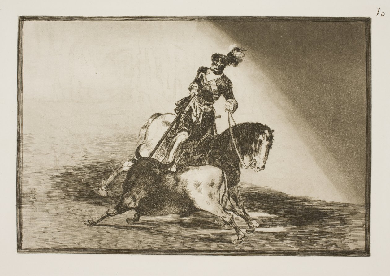 Karl V spetsar en tjur på arenan i Valladolid av Francisco de Goya
