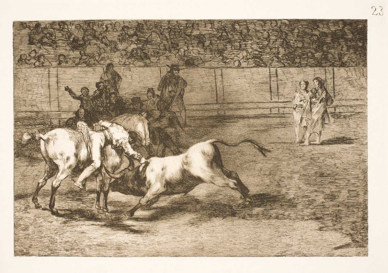 Maria Ceballas, även kallad indian, dödar tjuren från sin häst av Francisco de Goya