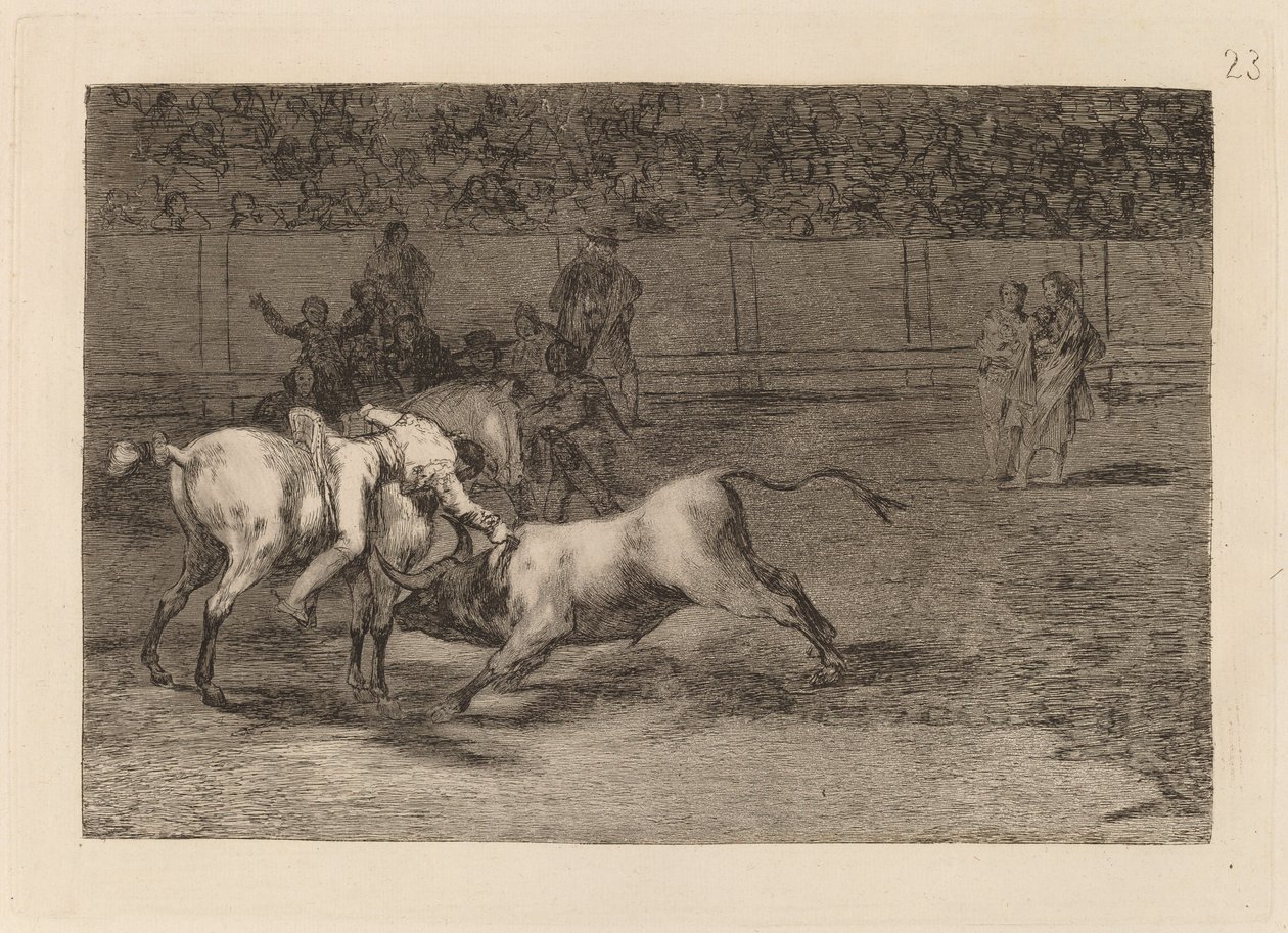 Mariano Ceballos, alias indianen, dödar tjuren från sin häst (Mariano Ceballos, Alias ​​​​indian, dödar tjuren från sin häst) av Francisco de Goya