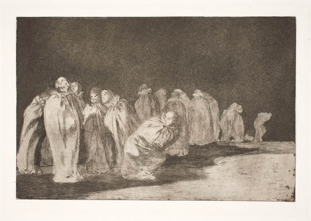 Männen i säckar (det gömmer sig något under säckväven / man kan inte döma en man efter hans kläder) av Francisco de Goya