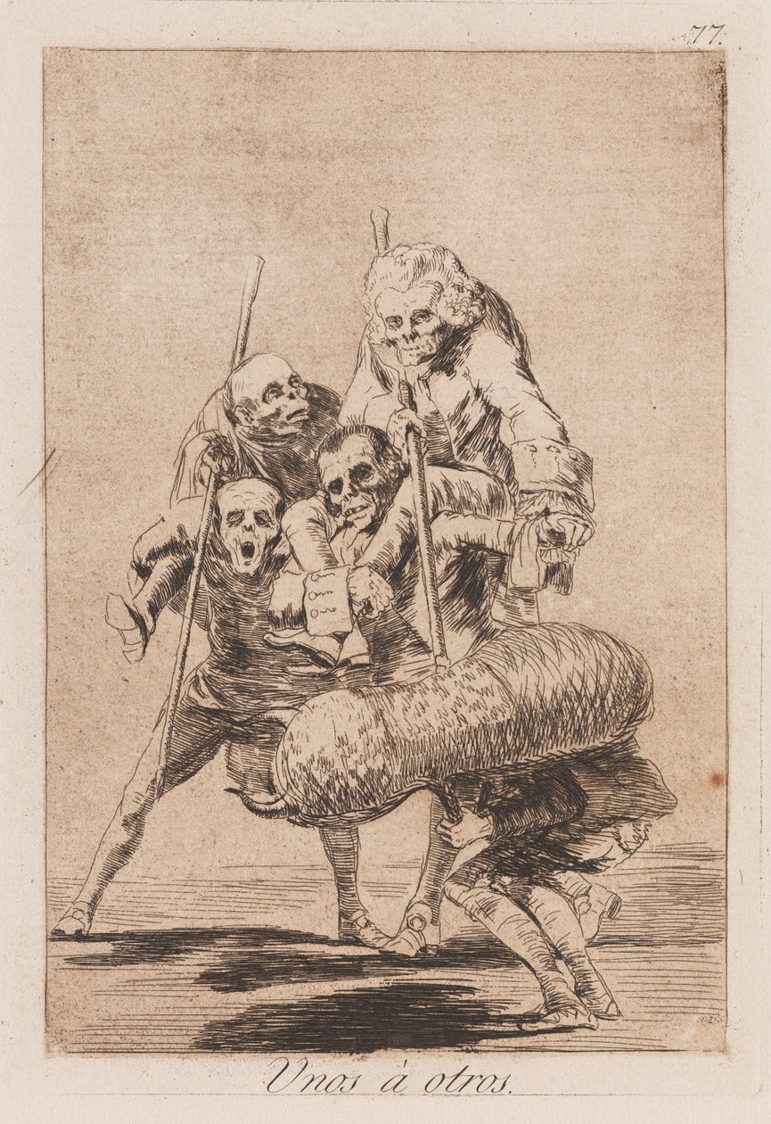 Mock tjurfäktning, sent 1700-tidigt 1800-tal (tryck) av Francisco de Goya