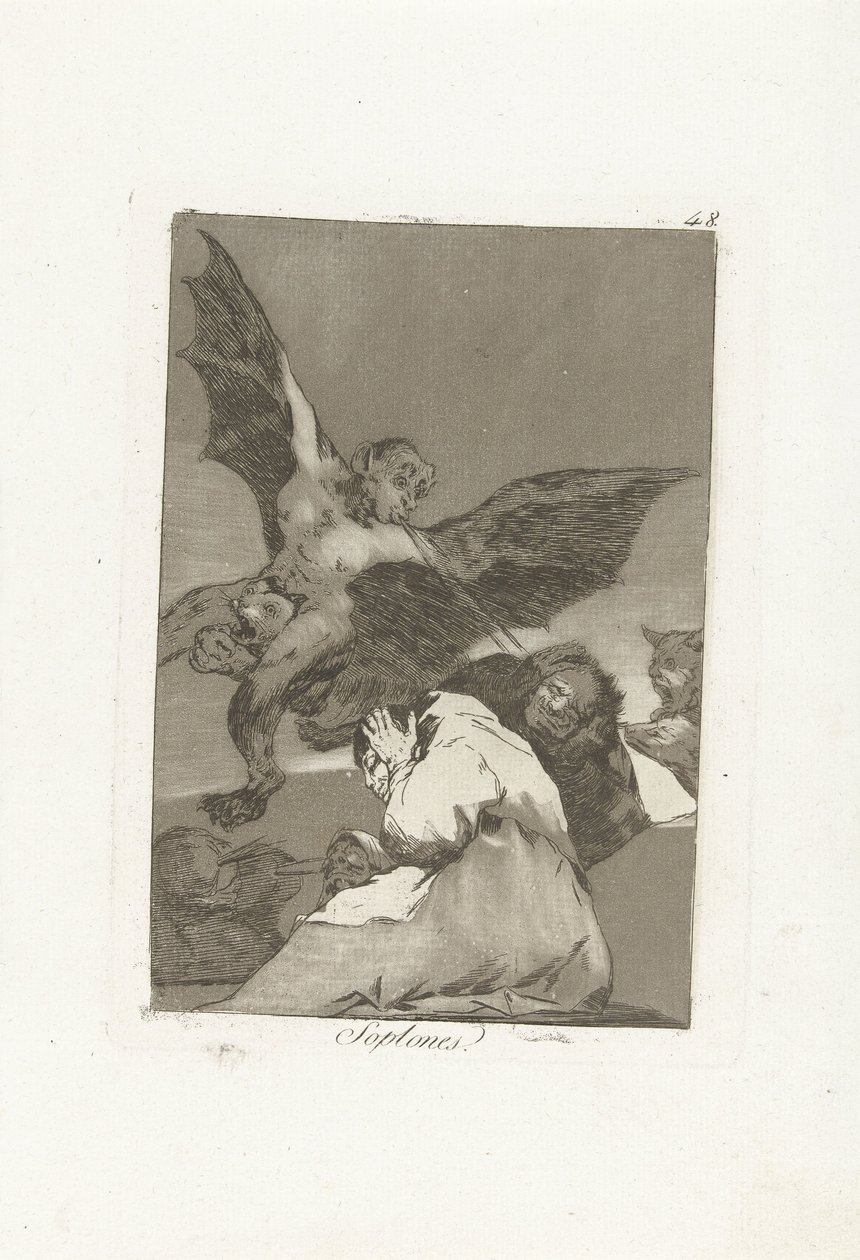 Oorblazers Soplones (titel på objekt) Los Caprichos (serietitel) av Francisco de Goya