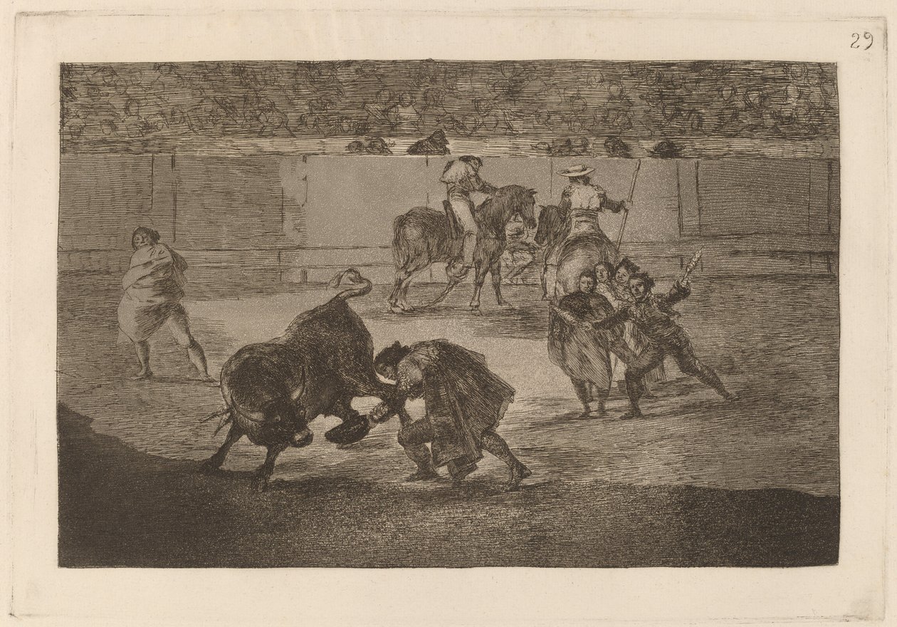 Pepe Illo gör utskärningen till tjuren (Pepe Illo gör passet av "Corte") av Francisco de Goya