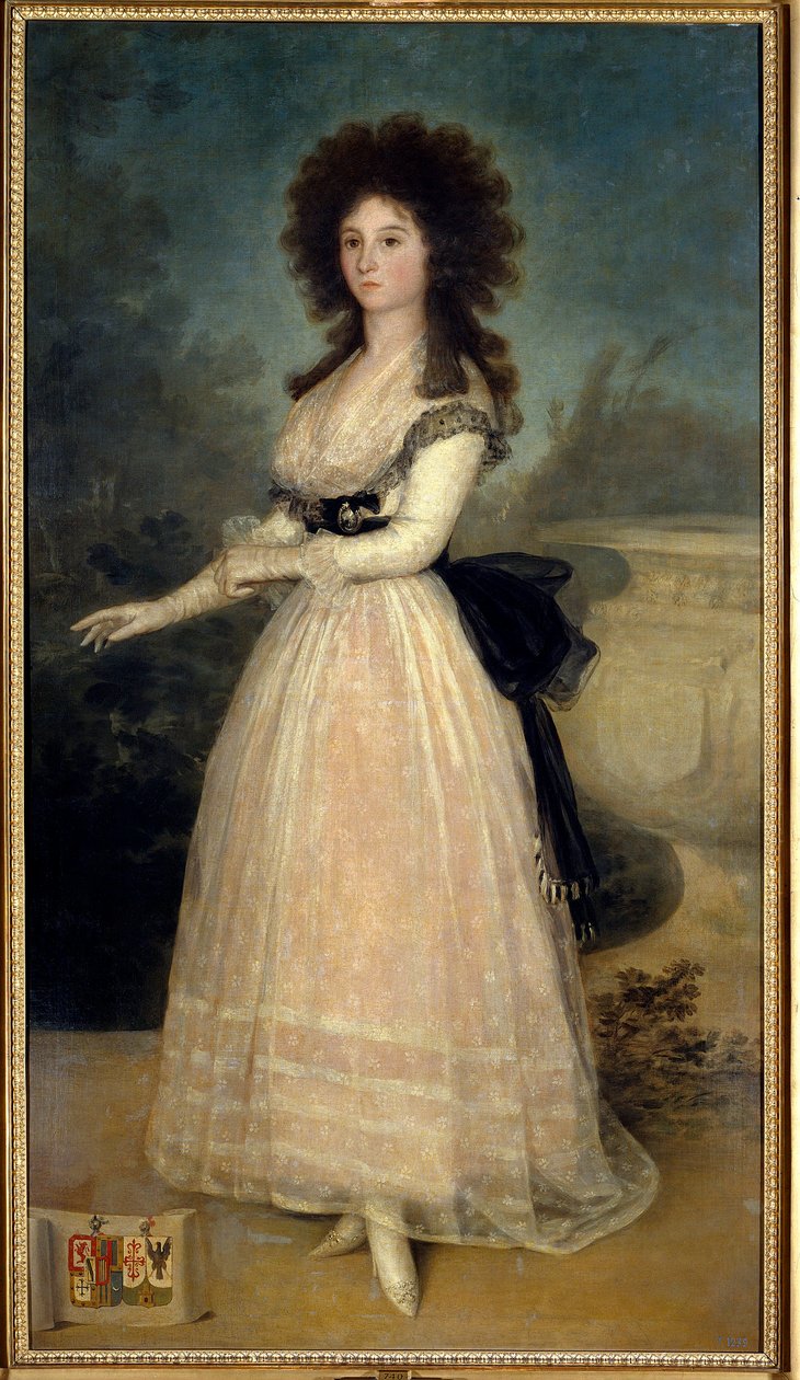 Porträtt vid foten av Dona Tadea Arias de Enriquez Målning av Francisco de Goya (1746-1828) (Ec. Esp) 1700-talets Madrid. Musee Du Prado - Hellängdsporträtt av Dona Tadea Arias de Enriquez. Målning av Francisco de Goya (1746-1828) (Spanska skolan) 18:e av Francisco de Goya